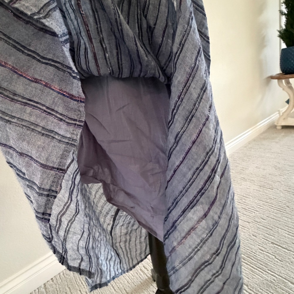 INC Midi Shimmer Dress‎ Womens Blue Purple Striped Smocked Waist Metallic Slit - Picture 2 of 11